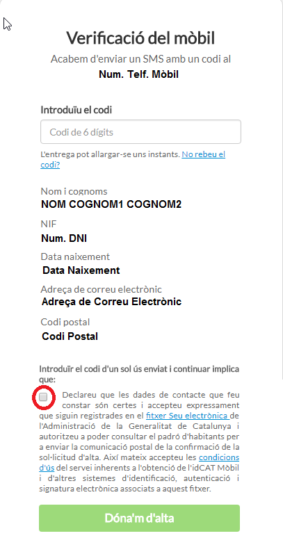 IDCAT Verificaciñó del mòbil